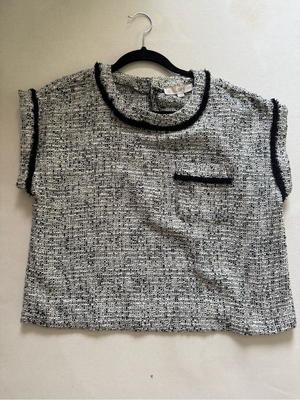 LOFT Tweed Short Sleeve Boxy Top with Trim
